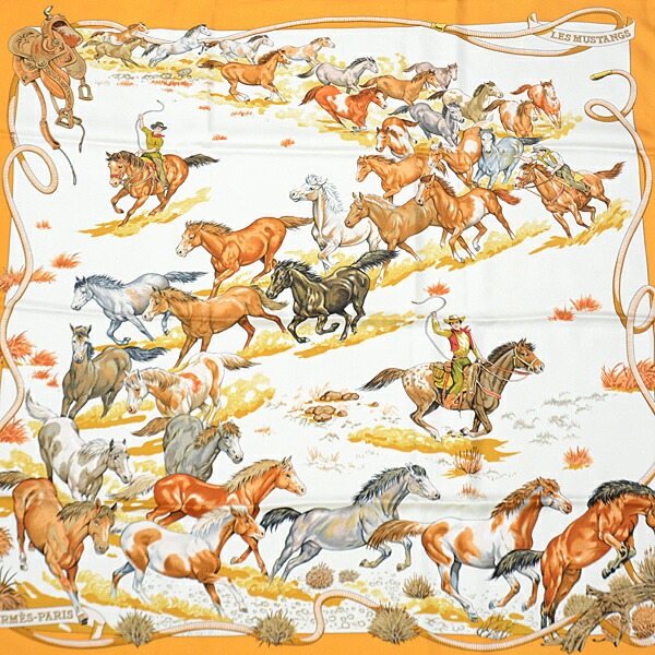楽天市場】エルメス スカーフ レディース カレ90 LES MUSTANGS 野生馬