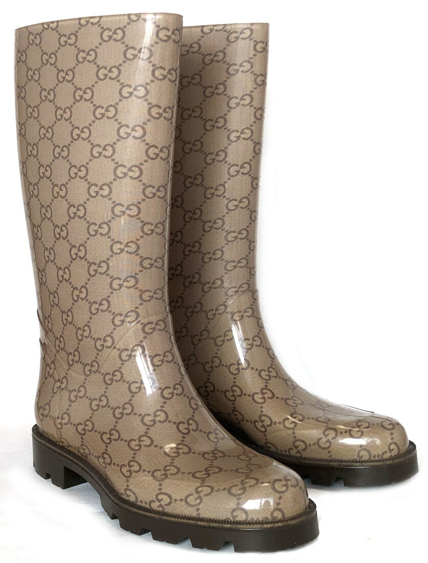 楽天市場】グッチ レインブーツ 37 約24cm 長靴 GG ベージュ