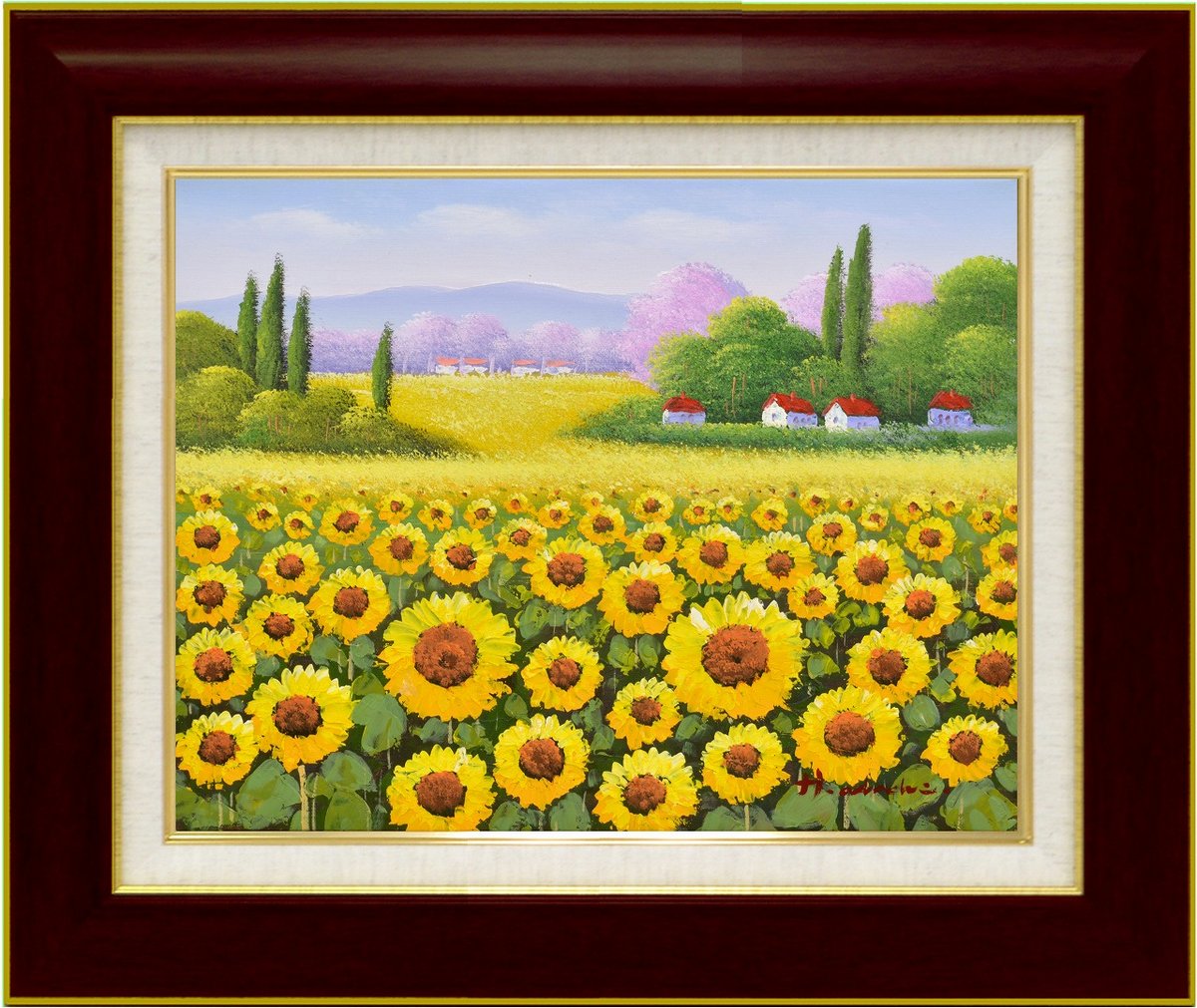 楽天市場】【スーパーSALE10％OFF】手描き油絵 足立 弘樹 ひまわり畑1