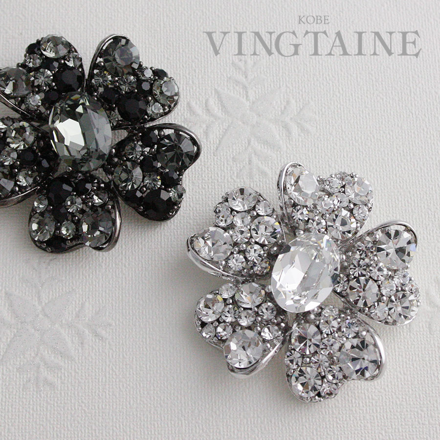 楽天市場】ブローチ フラワー 花 クリスタル ブラックダイアモンド