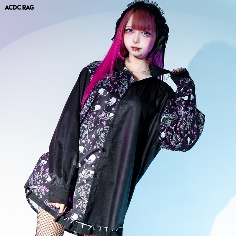 楽天市場】BLOODネロ アシメシャツ 長袖 原宿系 原宿 派手カワ