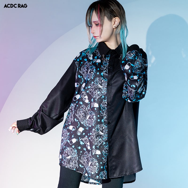 楽天市場】BLOODミル アシメシャツ 長袖 原宿系 原宿 派手カワ