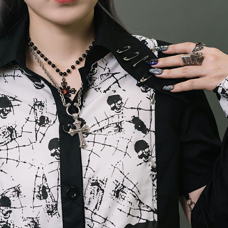 楽天市場】スカルシャツ 長袖 パンク ロック ファッション V系