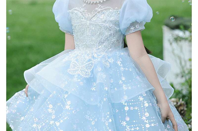 楽天市場】送料無料 子供ドレス ブルー 水色 ショート丈 女児ドレス