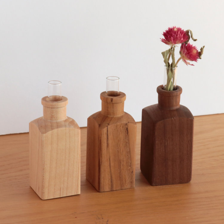 楽天市場】ウッド角ボトル フラワーベース 一輪挿し [ メープル