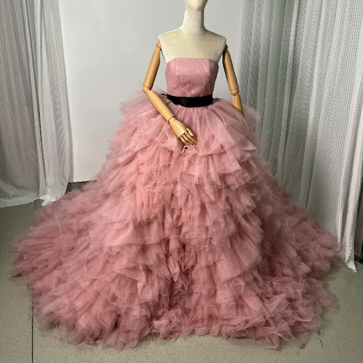 楽天市場】ピンクチュールカラードレス オフショルダー サッシュベルト