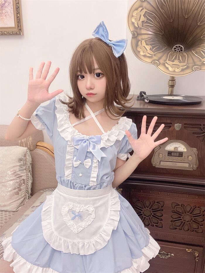 楽天市場】メイド服 エプロン コスプレ ミニ丈 セクシー 夏 水色