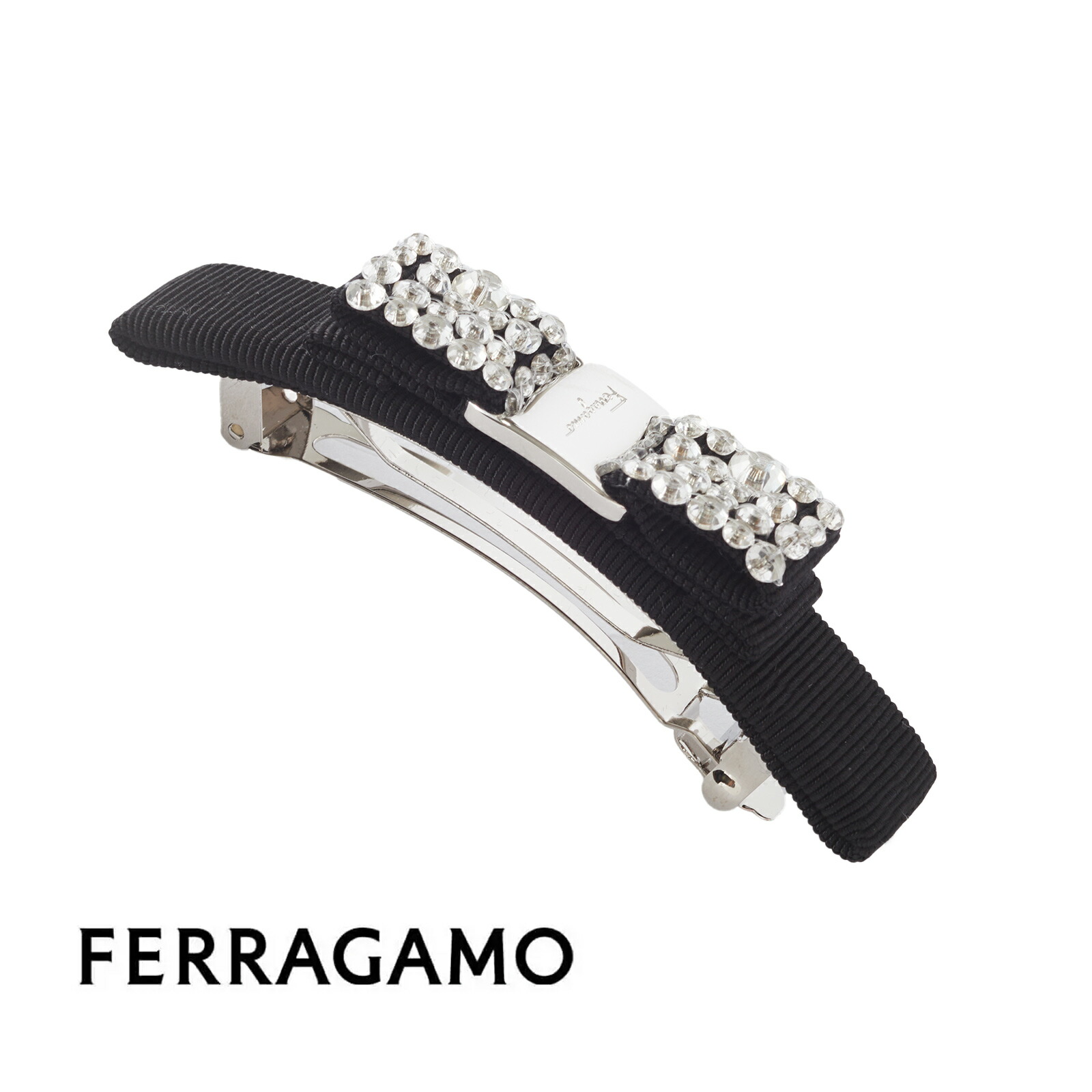 楽天市場】FERRAGAMO フェラガモ バレッタ 髪留め NERO クリスタル