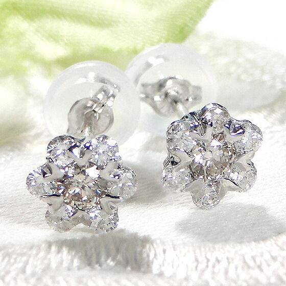 楽天市場】K18YG/WG【0.40ct】フラワーモチーフ ダイヤモンド ピアス