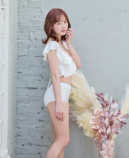 楽天市場】水着 レディース リブ フリル クロス ハイウエスト ホワイト