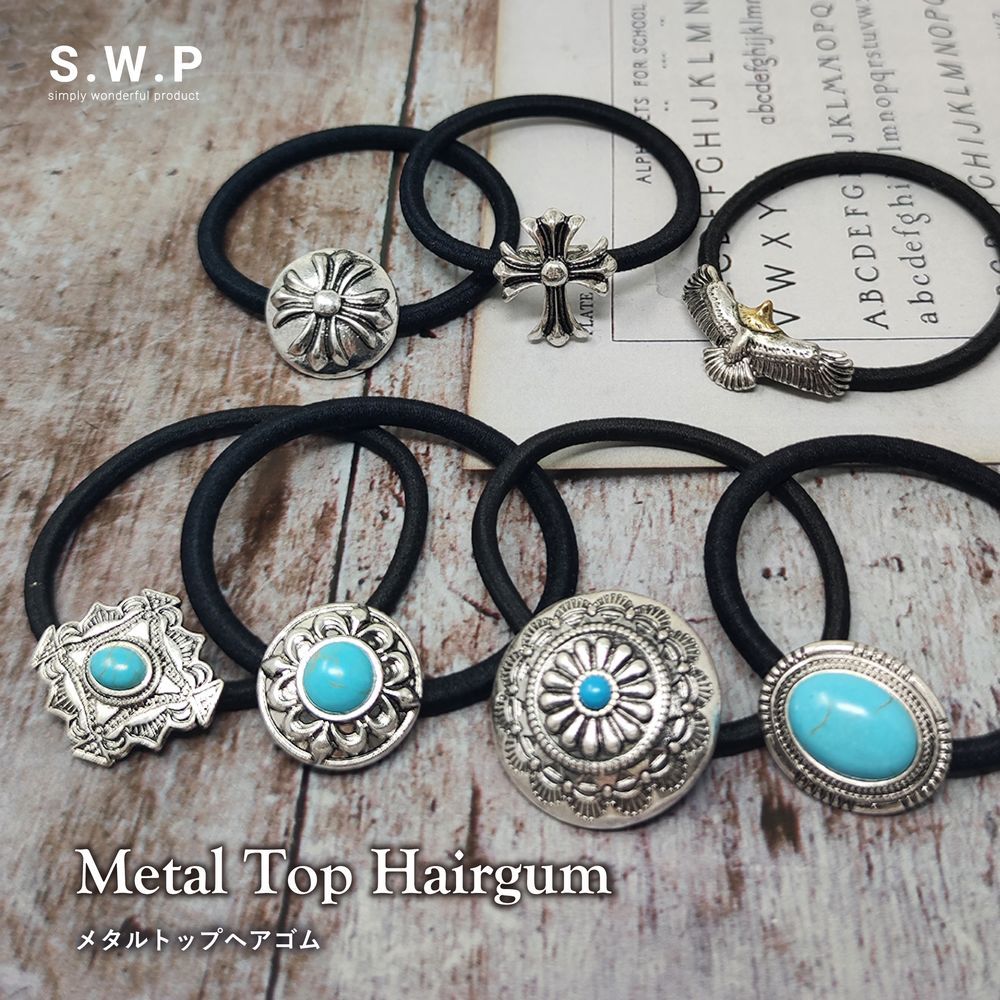 楽天市場】【送料無料 】コンチョ ヘアゴム メタル クロス コンチョ