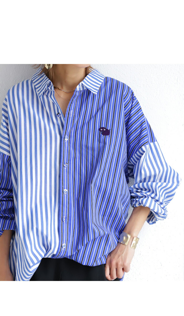 楽天市場】刺繍付きストライプシャツ シャツ レディース 長袖 送料無料