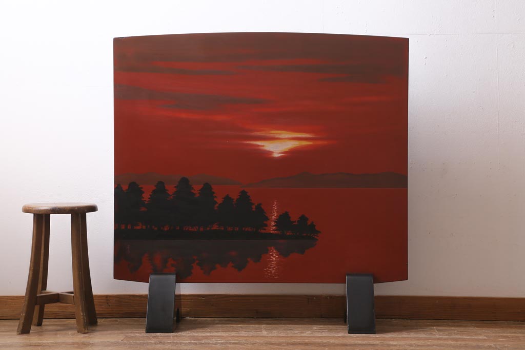 楽天市場】【中古】 つい立て 広堂作 夕焼紅葉図 漆塗 衝立