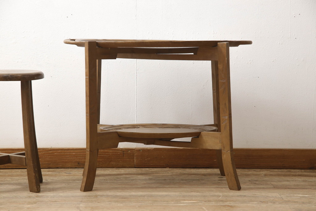 楽天市場】和製ビンテージ サイドテーブル 軽井沢彫り お盆付き ナイト