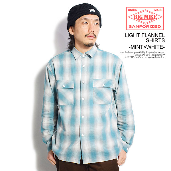 楽天市場】BIG MIKE ビッグマイク LIGHT FLANNEL SHIRTS - MINT×WHITE