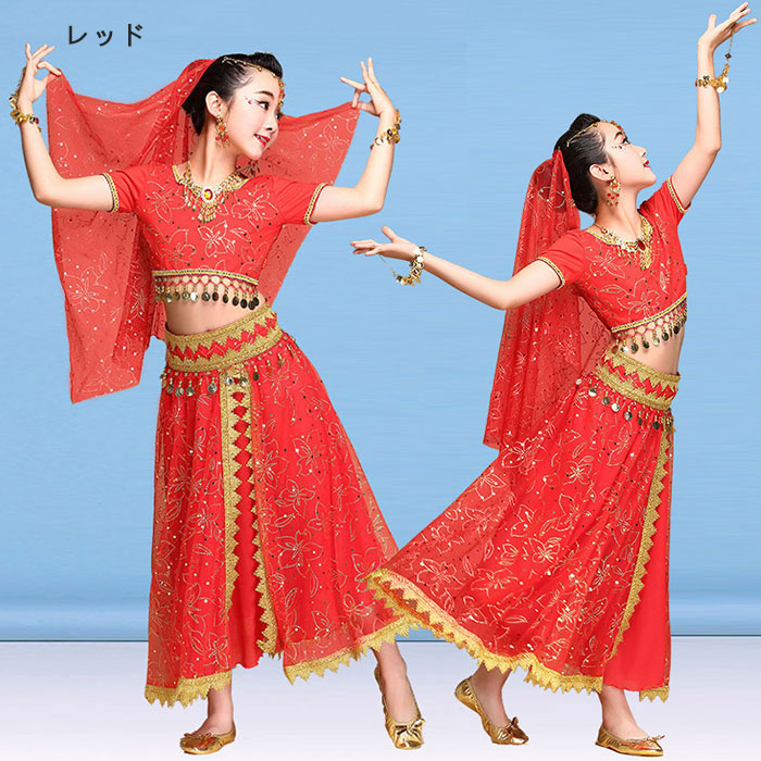 楽天市場】子供ダンス衣装 セットアップ 4色 ベリーダンス衣装 古典
