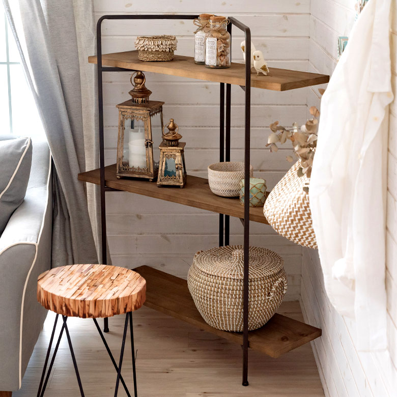 楽天市場】シェルフ アイアン 木製 幅90cm 高さ118cm 3段 棚 ラック