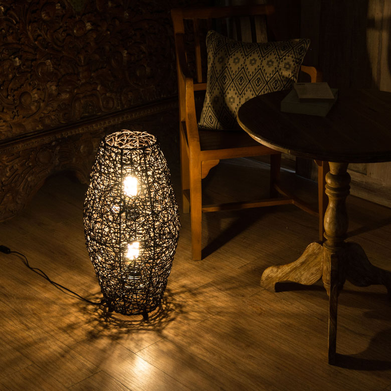 楽天市場】フロアライト コクーンタイプ Mサイズ 籐 ラタン製 LED 対応