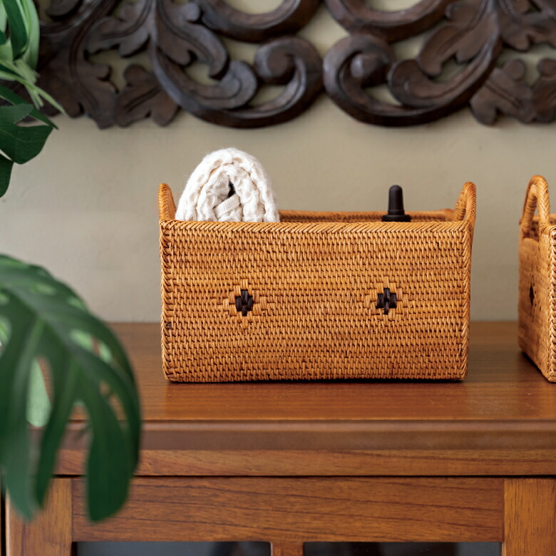 楽天市場】アタで編まれたハンドル付きバスケット 小物入れ 収納