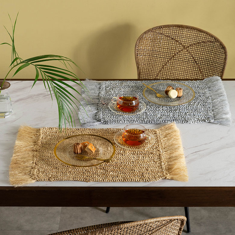 楽天市場】ランチョンマット 天然素材 ラフィア フリンジ付き 60cm
