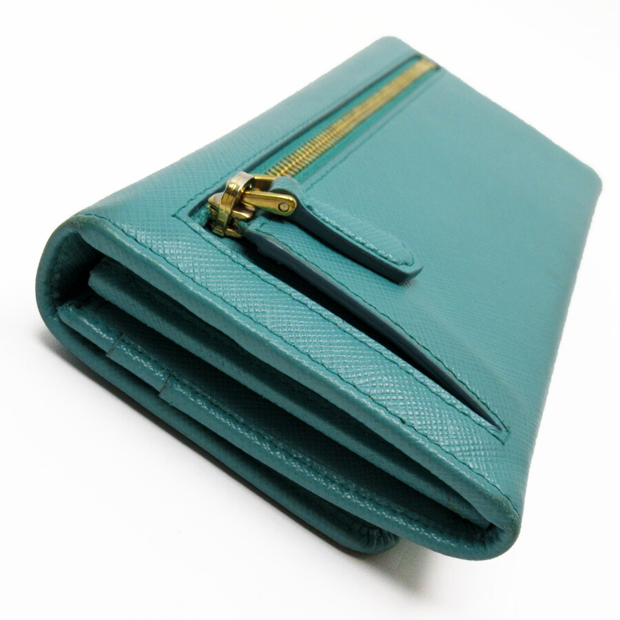 楽天市場】プラダ PRADA 二つ折り長財布 ターコイズブルー系xゴールド