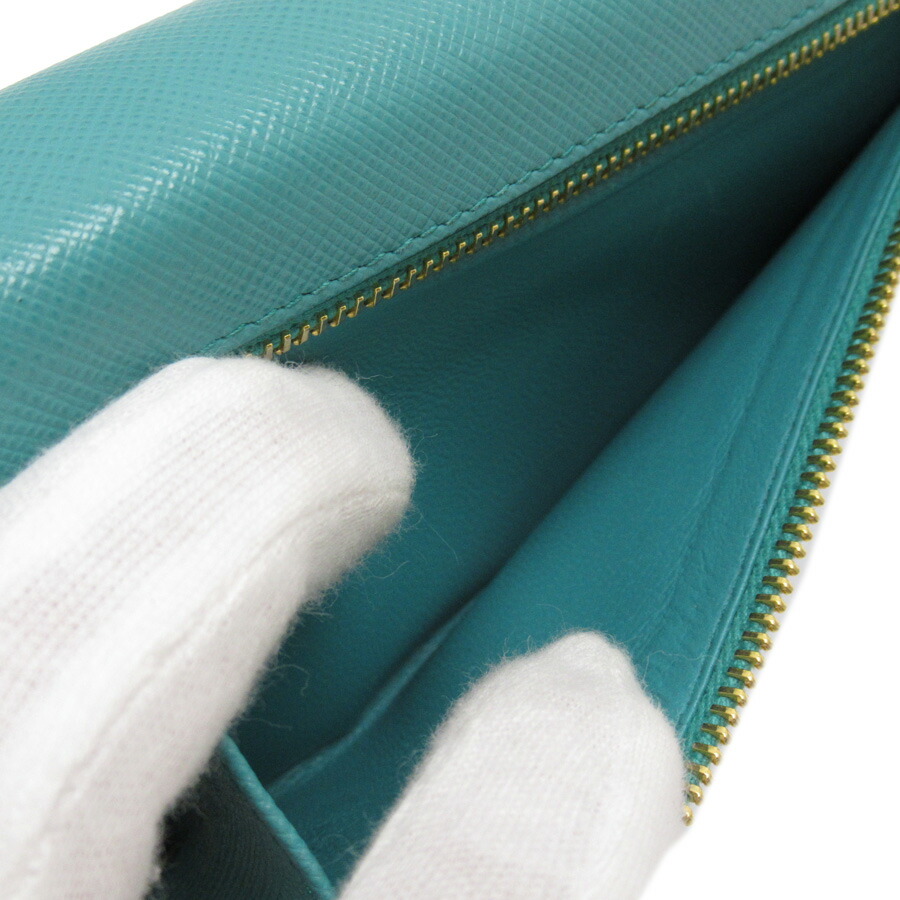 楽天市場】プラダ PRADA 二つ折り長財布 ターコイズブルー系xゴールド