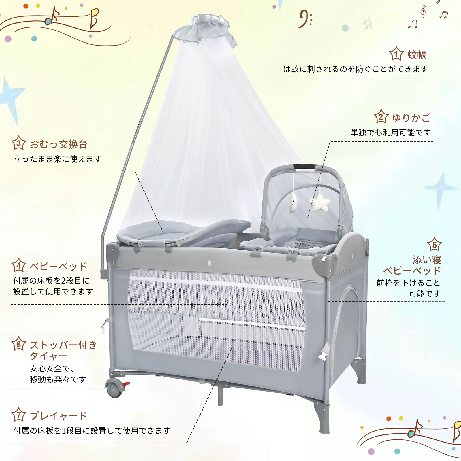 楽天市場】「新作！」ベビーベッド 添い寝 折りたたみ おむつ交換台