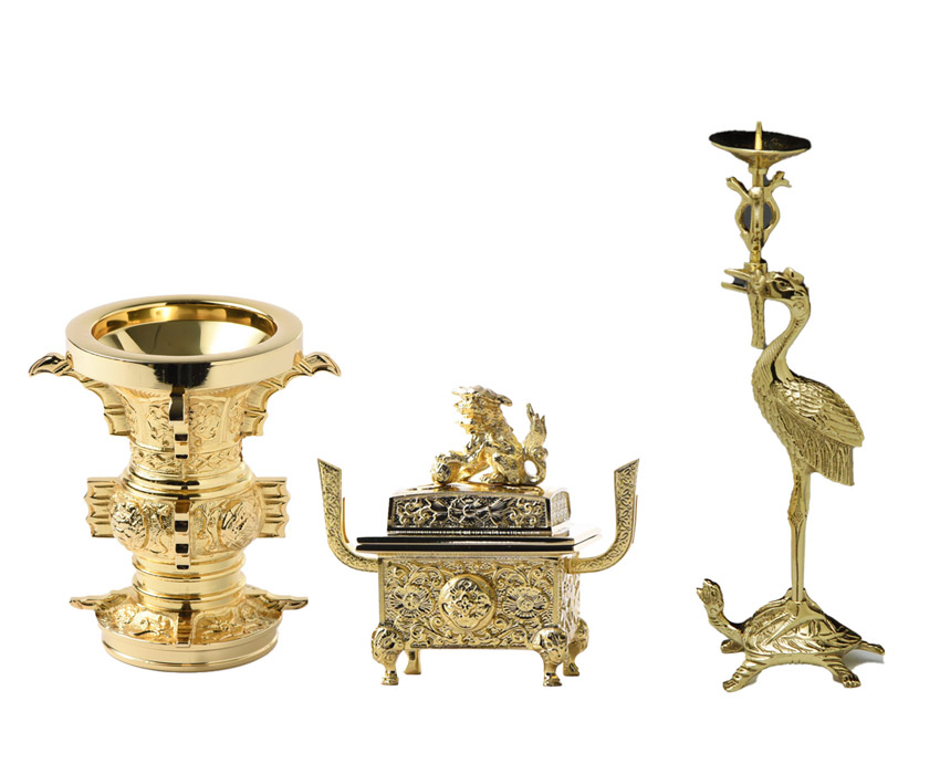 楽天市場】本山彫3具足 磨仕上 2.0号（灯立・花立・角香炉）真鍮製