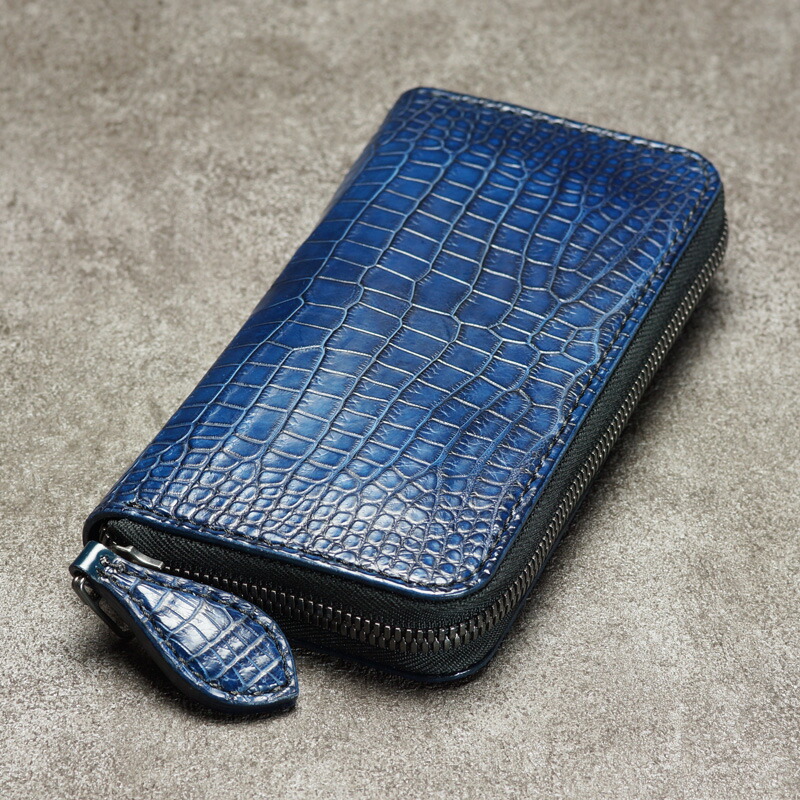楽天市場】ラウンドジップウォレット クロコダイル 本藍染めラウンド