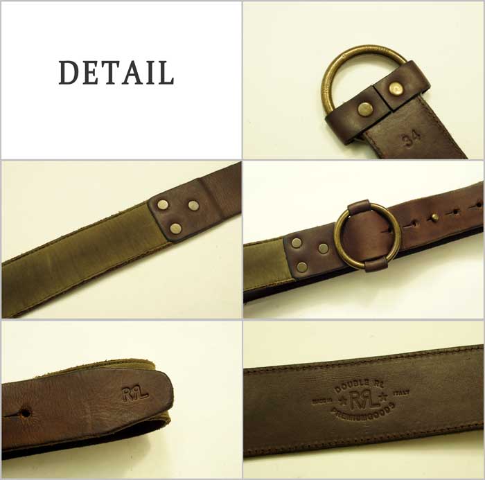 最終価格RRL ダブルリング レザーベルト BRASS 34インチ Double RL(RRL