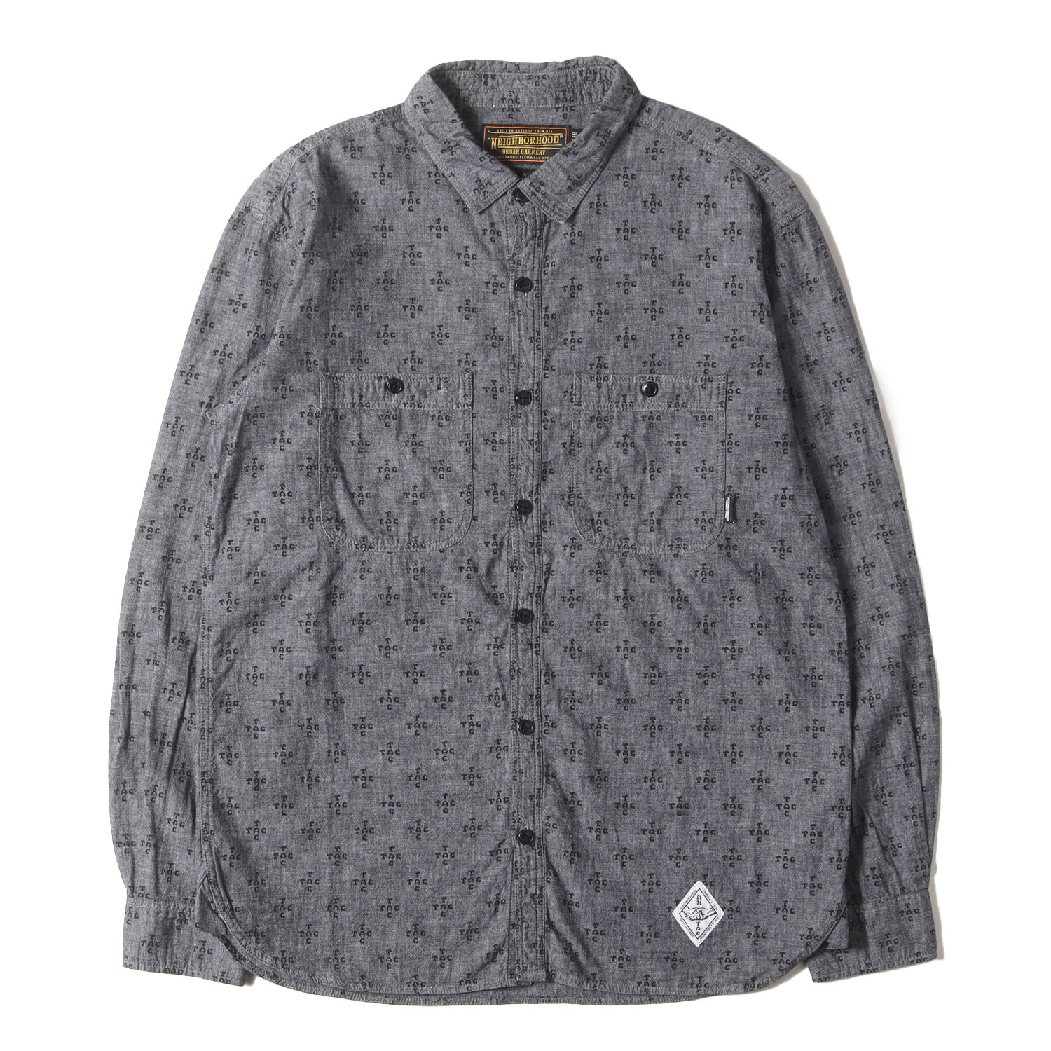 ネイバーフッド シャンブレーシャツ ワッペン アップリケ 両面ロゴ 白