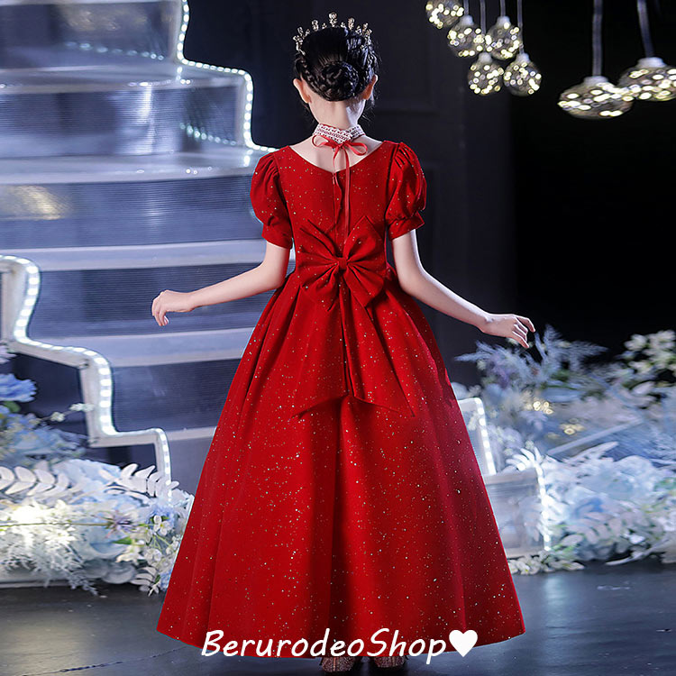 楽天市場】子供ドレス ワイン赤 ピアノ発表会 ロングドレス