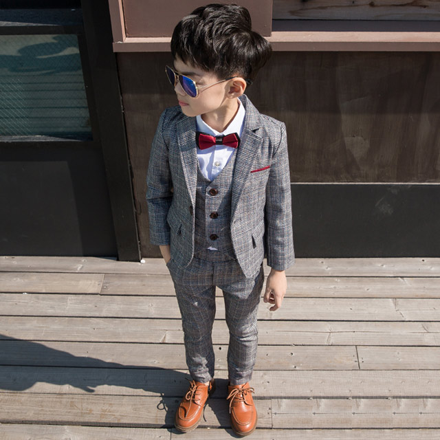 楽天市場】子供スーツ グレー チェック柄 4点セット 入学式 卒業式