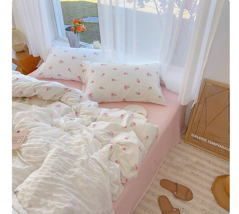 楽天市場】送料無料 布団カバーセット 白 ピンク 花柄 韓国風 可愛い