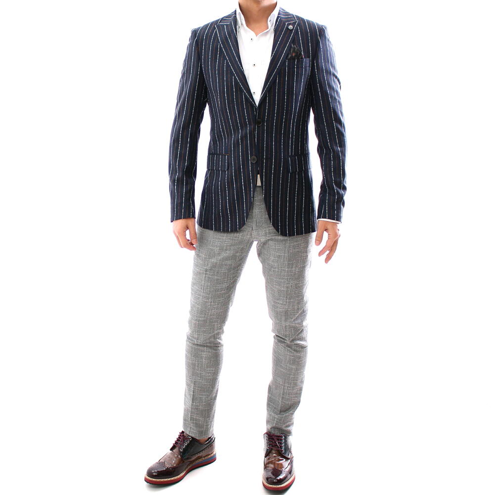 楽天市場】テーラードジャケット ネイビー 紺 ストライプ ブレザー