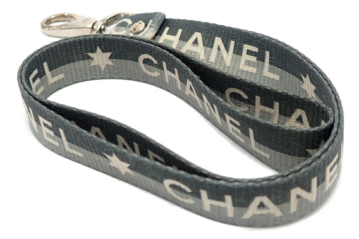 楽天市場】CHANEL シャネル ネックストラップ ロゴ ナイロン グレー系