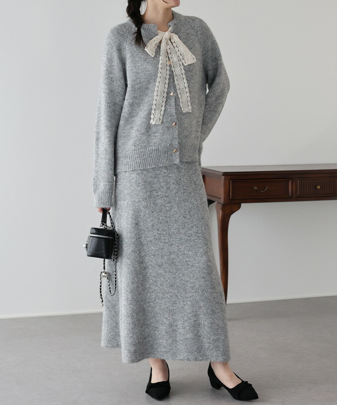 楽天市場】【送料無料】レースリボンカーディガン＆ニットスカート