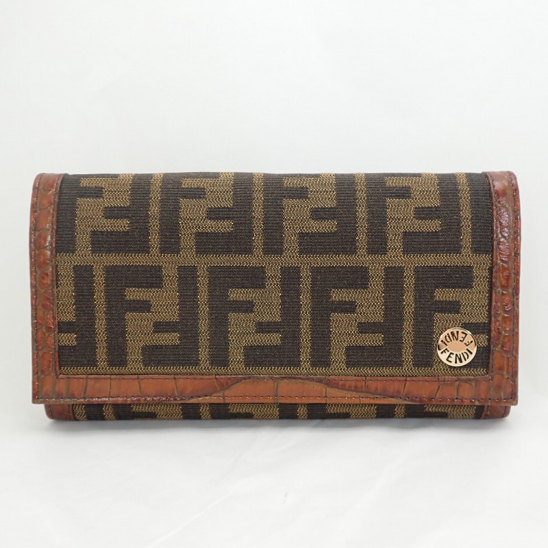 楽天市場】フェンディ【FENDI】 ズッカ柄キャンバスXレザー二つ折り長