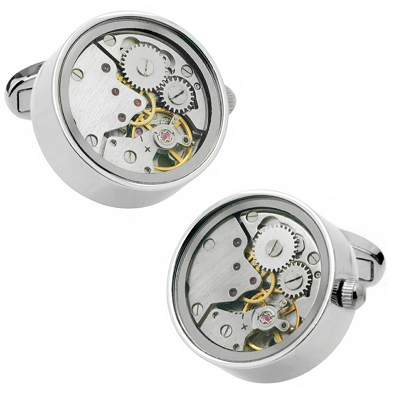 楽天市場】カフスボタン スチームパンク シルバー 時計ムーブメント