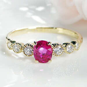 楽天市場】K18YG ミル打ちルビー & ダイヤモンド リング指輪 K18