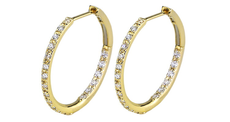 楽天市場】K18中折れ式ダブルフェイスダイヤフープピアス(20mm ダイヤ