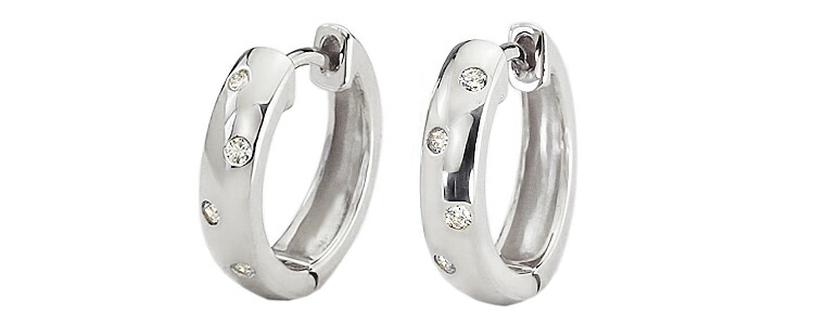 楽天市場】K18ホワイトゴールド中折れ式ダイヤフープピアス(14mmドッツ