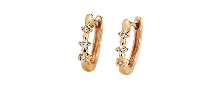 楽天市場】K18ピンクゴールド中折れ式ダイヤフープピアス(11mm スリー