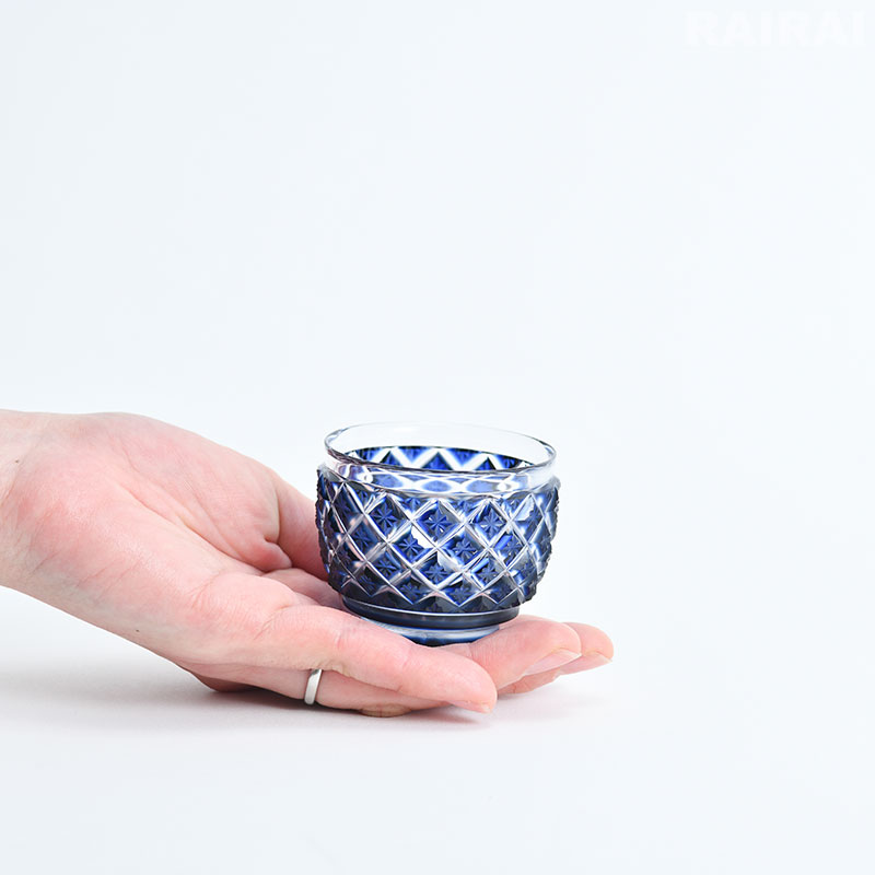 楽天市場】薩摩切子 猪口 大 cut34 緑 藍 復元 島津薩摩切子 薩摩