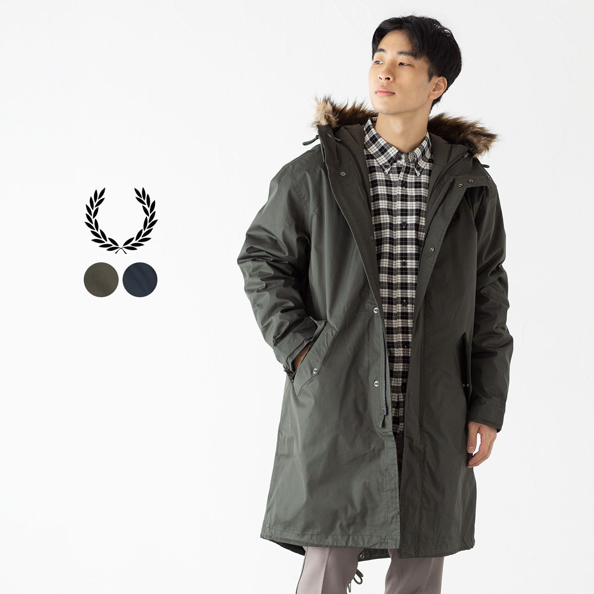 Fred Perry モッズコート 月桂樹 チェック 2way フード M-L FRED PERRY（フレッドペリー） モッズコート FRED PERRY M-51 ジップ