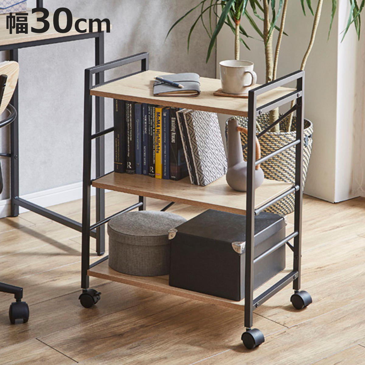 楽天市場】ワゴン 高さ69cm 3段 木製 アイアン （ カート キャスター付