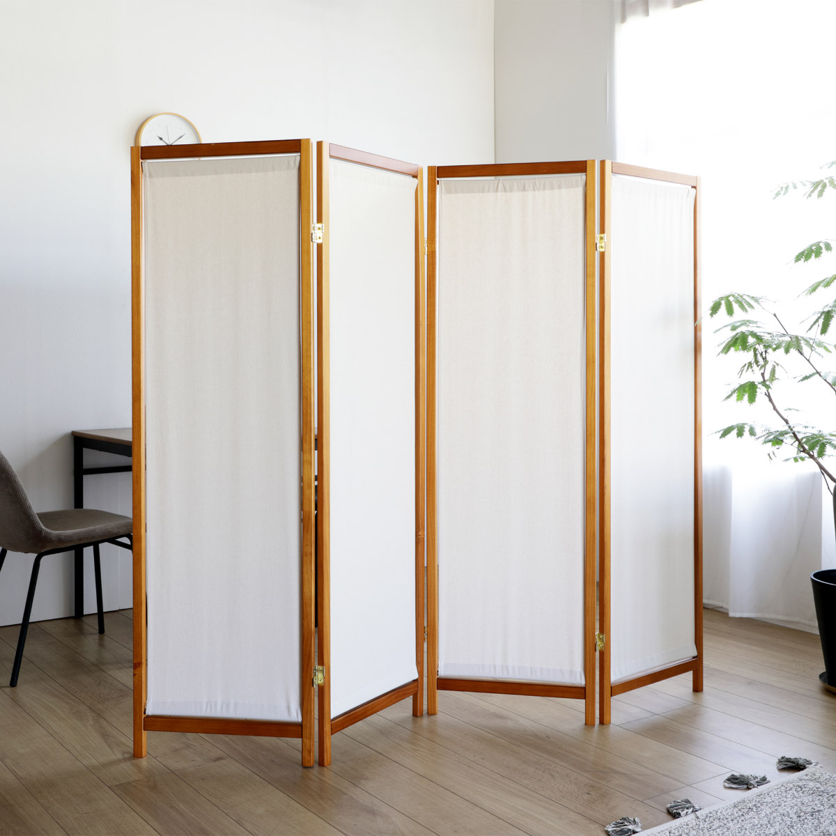 楽天市場】衝立 4連 高さ150cm 帆布 和風 天然木 完成品