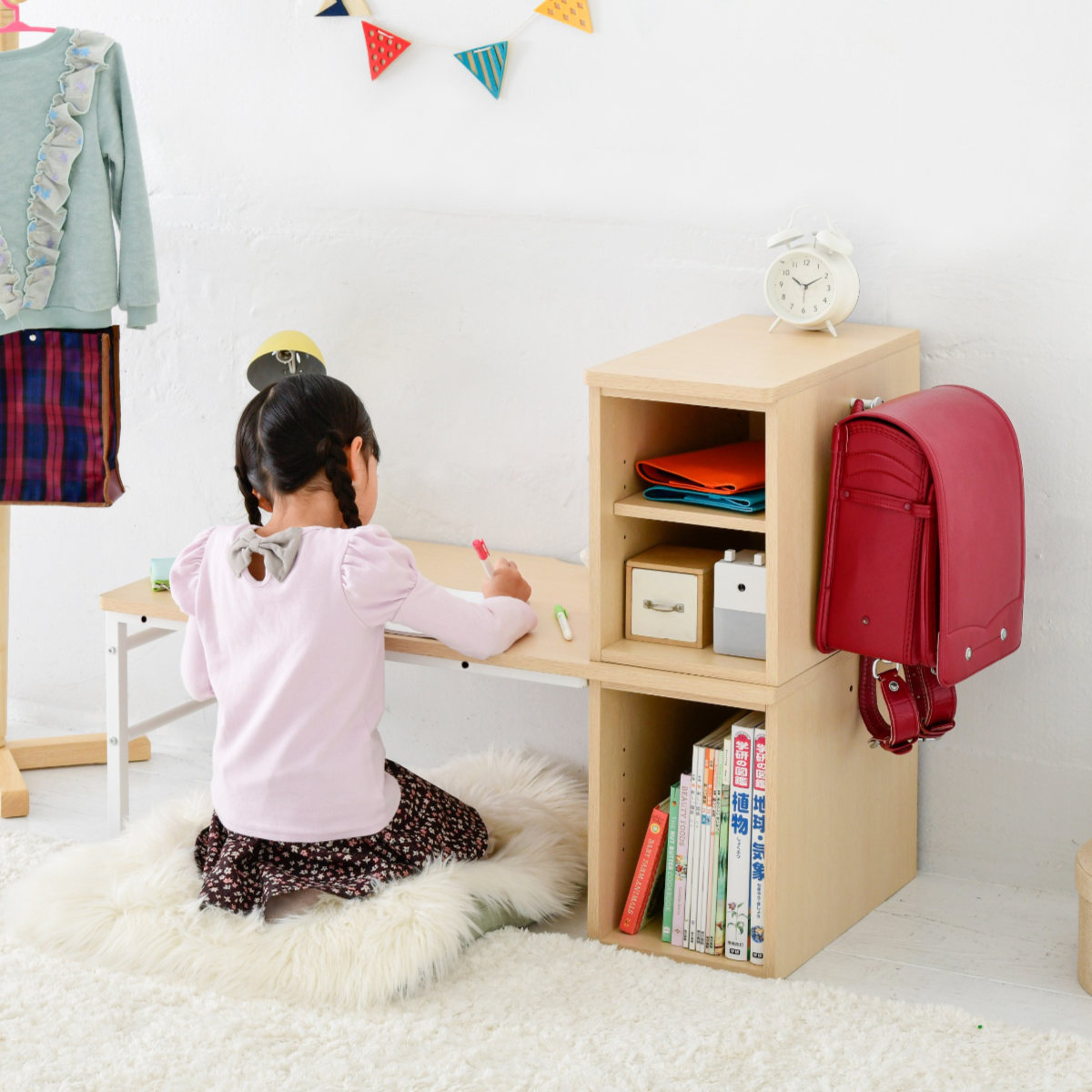 楽天市場】学習机 シンプル 幅95cm 高さ調節 左右入替ラック付き