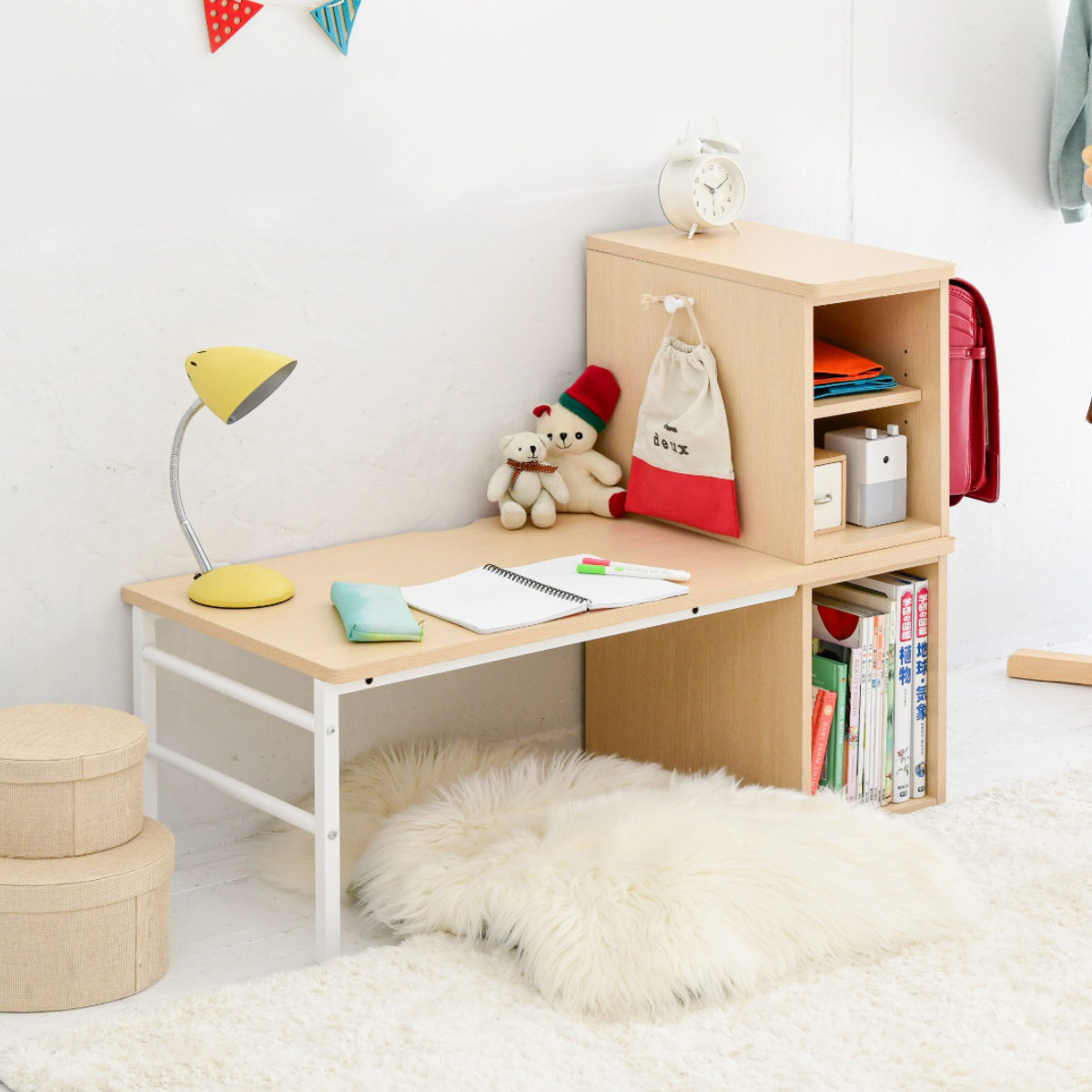 楽天市場】学習机 シンプル 幅95cm 高さ調節 左右入替ラック付き