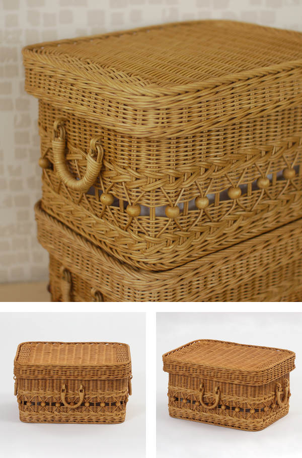 楽天市場】籐 フタ付バスケット スタッキング 持ち手付 fiore 幅38cm